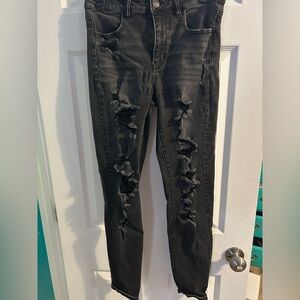 American Eagle Women's Black Distressed Skinny Jeans